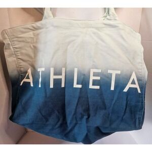 ATHLETA Beach Gym Tote Bag Blue Ombre Shopper Reusable Cotton Canvas Large